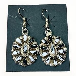 Navajo Cluster White Buffalo Turquoise Sterling Silver Dangle Earrings M James